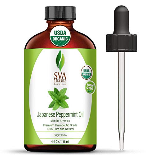 Book Cover SVA Organics Japanese Peppermint Essential Oil Organic 4 Oz USDA 100% Pure and Natural Premium Therapeutic Grade For Aromatherapy, Skin Care, Hair Care & Body Massage