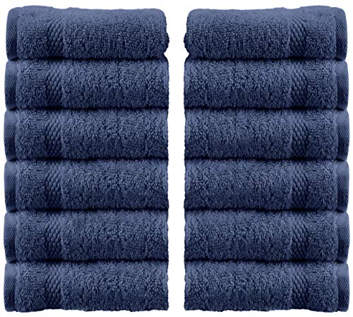 Book Cover White Classic Luxury Washcloths for Bathroom-Hotel-Spa-Kitchen-Set - Circlet Egyptian Cotton - Highly Absorbent Hotel Quality Face Towels - Bulk Set of 12-13x13 Inch (Navy Blue)