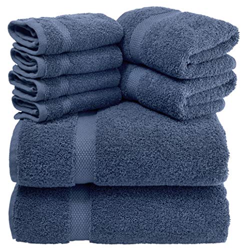 Book Cover White Classic Luxury Bath Towel Set Navy-Blue - Combed Cotton Hotel Quality Absorbent 8 Piece Towels | 2 Bath Towels | 2 Hand Towels | 4 Washcloths [Worth $72.95] Navy Blue | 8 Pack