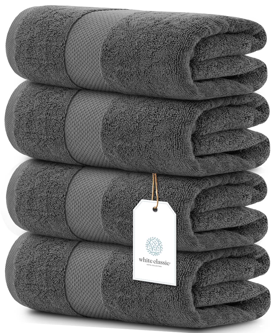 Book Cover White Classic Luxury Bath Towels Large - Circlet Egyptian Cotton | Highly Absorbent Hotel spa Collection Bathroom Towel | 27x54 Inch | Set of 4 | Navy Blue