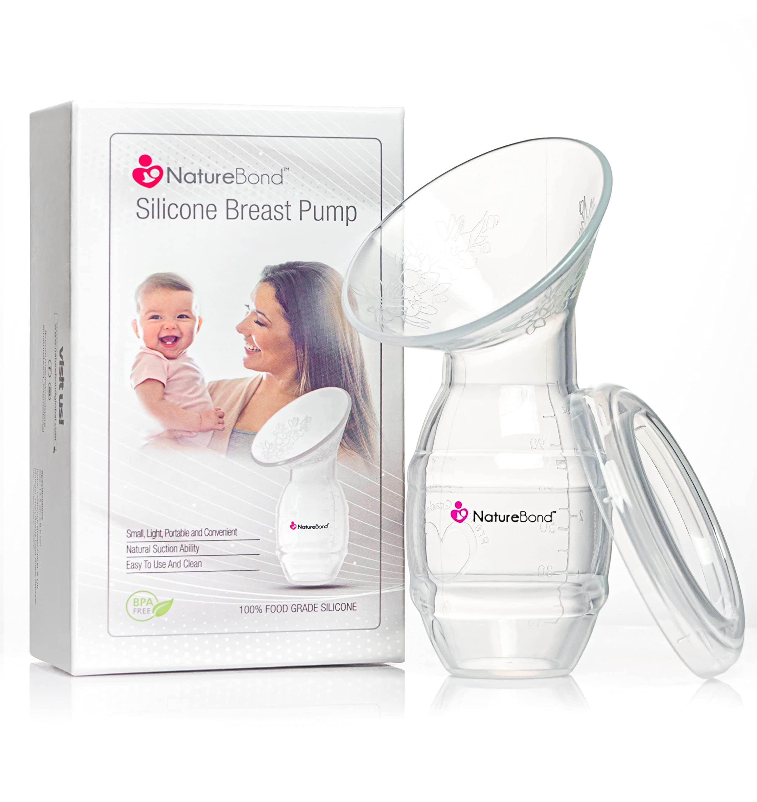 NatureBond Silicone Breastfeeding Manual Breast Pump Milk Saver Suction. New 2020 Basic Pump with Cover Lid, Air-Tight Vacuum Sealed. BPA Free