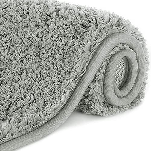 Lifewit Non-Slip Bathroom Rug, Plush Microfiber Bath Mat, Soft Thick Shower Rug Water Absorbent, Machine Washable, Grey, 32"x20"