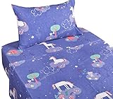 J-pinno Unicorn Dreaming Playing Twin Sheet Set for Kids Girl Children,100% Cotton, Flat Sheet + Fitted Sheet + Pillowcase Bedding Set