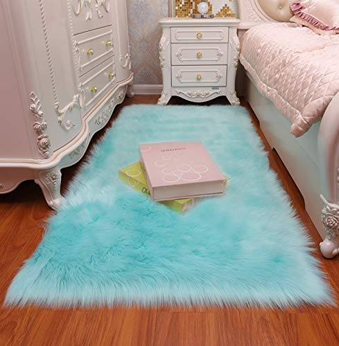 Faux Fur Sheepskin Rug,Machine Washable, Makes a Soft, Stylish Home DÃ©cor Accent for a Kid's Room, Bedroom, Nursery, Living Room or Bath,Light Blue,2'X3'