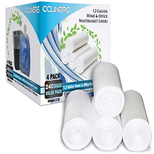 Small Trash Bags CCLINERS 1.2 Gallon 240 Small Garbage Bags Mini Bathroom 1 Gallon Trash Bags, 240 Count