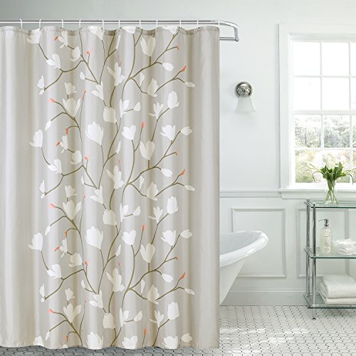 Book Cover Shower Curtain Fabric Grey Flowers with Hooks Bath Curtain Waterproof, 72x72 INCH