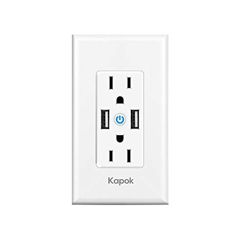 Kapok WiFi Smart Wall Outlet, Divided Control 2 In-wall Sockets with 17W Fast Charger, Smart Life/Tuya APP Remote Control Compatible with Alexa and Google Home No Hub Required