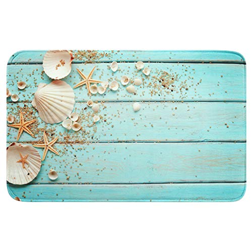 Uphome Foam Bathroom Rugs Beach Shell Sea Collection Non-Slip Bath Mat Soft Absorbent Vintage Boho Teal Bath Rug Shower Floor Carpet (16 x 24 inch)