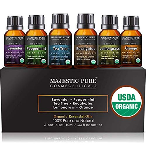 Book Cover MAJESTIC PURE Aromatherapy Essential Oils Set, Organic Certified Essential Oil Set Includes Lavender, Peppermint, Tea Tree, Eucalyptus, Lemongrass and Orange Oils - Pack of 6-10 ml Each