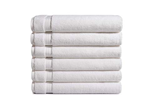 Book Cover AmazonCommercial 100% Premium Cotton Bath Towel Set - Pack of 6, 27 x 54 Inches, 650 GSM, White