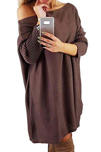 CILKOO Women's Color Block Sweater Dress V Neck Long Sleeve Casual Loose Pullover Knit Jumper Tops