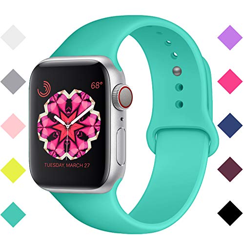 Bandx Sport Band for IWatch 38mm 42mm 40mm 44mm, Soft Silicone Replacement Bands for Smart Watch Series 5 4 3 2 1,Sport Edition (Teal Green, 38mm(40mm)-S/M)