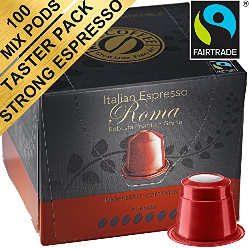 Strong Espresso Variety Pack: 100 Nespresso Compatible Capsules. Real Coffee Pods