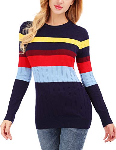 Uniboutique Womens Crewneck Long Sleeve Color Block Casual Pullover Sweaters