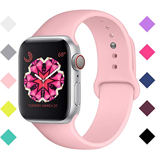 Bandx Sport Band for IWatch 38mm 42mm 40mm 44mm, Soft Silicone Replacement Bands for Smart Watch Series 5 4 3 2 1,Sport Edition (Pink, 38mm(40mm)-S/M)