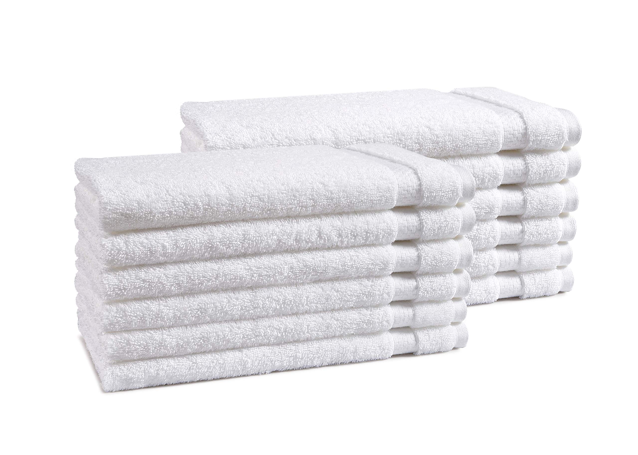 Book Cover AmazonCommercial Premium 100% Cotton Hand Towel Set - Pack of 12, 16 x 28 Inches, 550 GSM, White