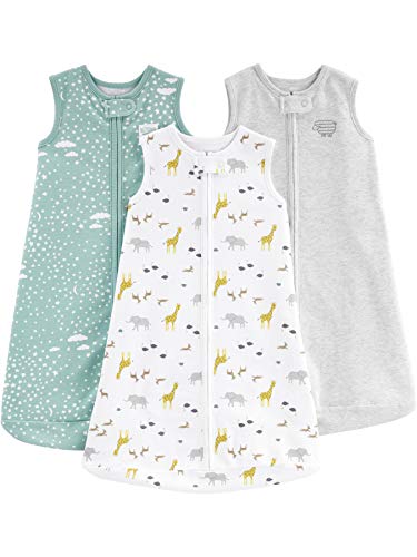 Simple Joys by Carter's Baby 3-Pack Cotton Sleeveless Sleepbag Wearable Blanket, Grey/Mint/Animals Green, Medium: 6-9 Months, 12.5-21 lbs