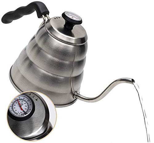 Pour Over Coffee Kettle with Outstanding Thermometer (40floz) - Gooseneck Kettle - Triple Layer Stainless Steel Bottom Works on any Heat Source for Drip Coffee and Tea