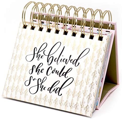 bloom daily planners Undated Perpetual Desk Easel - Religious/Inspirational Standing Desktop Flip Calendar - (5.25" x 5.5")"She Believed She Could So She Did" by Writefully His