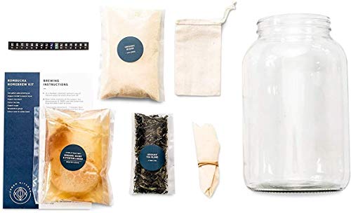 Kombucha Starter Kit - Organic Kombucha SCOBY & Strong Starter Liquid. Make Delicious Kombucha at Home with our USA Made 1 Gallon Glass Brew Jar, Temp Gauge and Custom Tea Blend