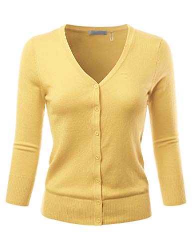 EIMIN Women's 3/4 Sleeve V-Neck Button Down Stretch Knit Cardigan Sweater (S-3X)