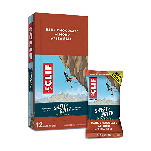 Book Cover CLIF BARS - Sweet & Salty Energy Bars - Dark Chocolate Almond with Sea Salt - Made with Organic Oats - Plant Based Food - Vegetarian - Kosher (2.4 Ounce Protein Bars, 12 Count) Packaging May Vary
