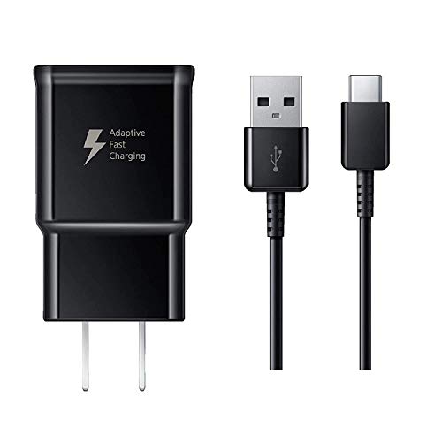 Samsung EP-TA20JBE Adaptive Fast Charger and 3.3 Ft. Cable Type-C USB Data Cable for Galaxy S8/S8+ S9/S9+ Note 8 Note 9 & Other Smartphones + Cable tie Cable Organizer Bundle Package- Non-Retail Packa