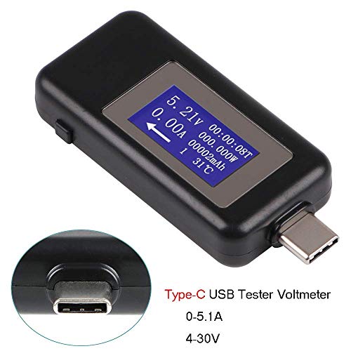 MakerHawk Type-C USB Meter Tester Power Meter USB Multimeter Voltage and Current Tester 0-5.1A 4-30V USB Power Tester Multi-function Tester Display Capacity Voltage Current Detector