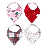 Copper Pearl 4 Pack Soft Cotton Baby Bibs for Drooling and Teething, Absorbent Drool Bibs for Baby Girl and Boy, Adjustable to Fit Newborns to Toddlers, Tons of Styles (Holly)
