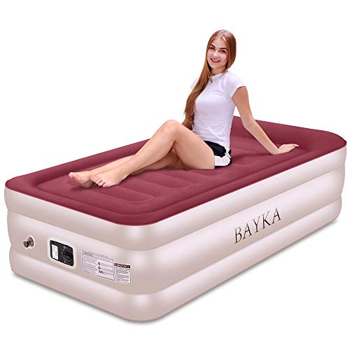 Book Cover Twin Air Mattress, Raised Elevated Double High Airbed for Guest, Blow Up Inflatable Upgraded Air Mattresses with Built-in Pump & Pillow