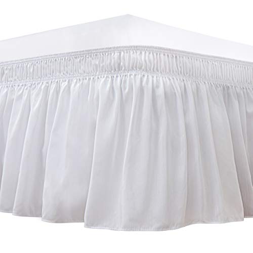 Biscaynebay Wrap Around Bed Skirts for King & Cal King Beds 15 Inches Drop, White Elastic Dust Ruffles Easy Fit Wrinkle & Fade Resistant Silky Luxurious Fabric Solid Machine Washable