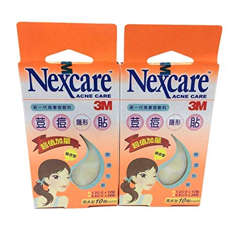 3M Nexcare Acne Absorbing Cover, Drug-Free Pimple Care Patch Stickers 2 Packs total 92 Patches (12mm x 24pcs and 8mm x 68pcs)
