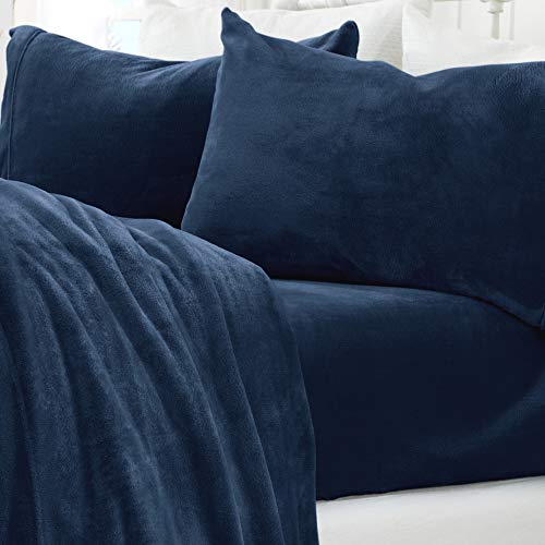 Book Cover Micro Fleece Extra Soft Cozy Velvet Plush Sheet Set. Deluxe Bed Sheets with Deep Pockets. Velvet Luxe Collection (King, Denim Blue)