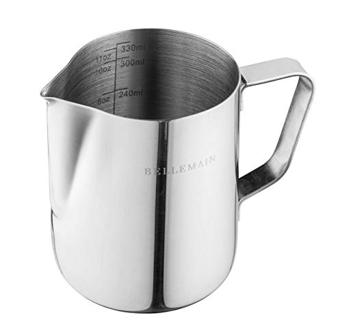 Stainless Steel Frothing Pitcher, Measuring Cup, and Serving Jug by Bellemainâ€”Ideal for Cappuccinos and Latte Art, 12 oz./350 ml