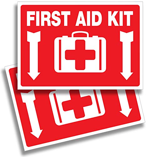 First Aid Kit Sticker Sign for Home, Schools & Business - 2 Pack 10x7 Inch - Premium Self-Adhesive Vinyl, Laminated for Ultimate UV, Weather, Scratch, Water and Fade Resistance, Indoor & Outdoor