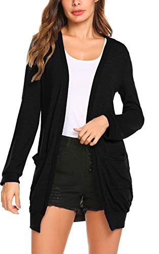 Book Cover SimpleFun Womens Basic Long Sleeve Lightweight Open Front Knit Long Cardigans Sweaters with Pockets