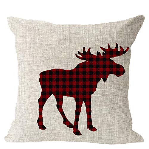 Book Cover Animal Moose Red and Black Chess Plaid Scottish Buffalo Cotton Linen Square Throw Waist Pillow Case Decorative Cushion Cover Pillowcase Sofa 18