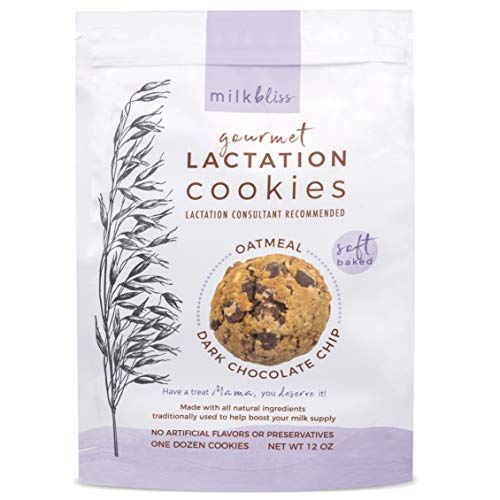 Book Cover MilkBliss Dark Chocolate Chip Soft Baked Lactation Cookies for Breastfeeding, All Natural and GMO Free Lactation Boosting Ingredients! Oats, Flaxseed, Brewers Yeast. 12 Count.