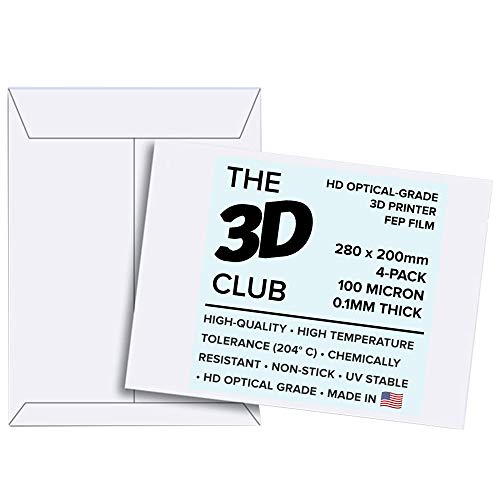 FEP Film for UV 3D Printers | 0.1mm Thick | 4-Sheets | 280mm x 200mm Per Sheet | HD Optical Grade | Available in 3 Thicknesses