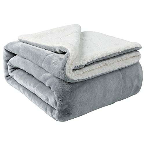 Book Cover NANPIPER Sherpa Blanket Twin Thick Warm Blanket for Winter Bed Super Soft Fuzzy Flannel Fleece/Wool Like Reversible Velvet Plush Blanket (Light Grey Twin Size 60