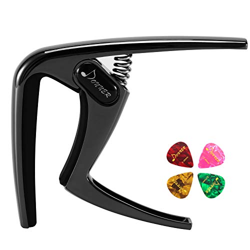 Book Cover Donner Guitar Capo DC-3 for Acoustic and Electric Guitar Ukulele Banjo Mandolin Black With Picks