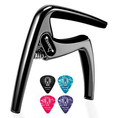 Donner Guitar Capo DC-3 for Acoustic and Electric Guitar Ukulele Banjo Mandolin Black With Picks