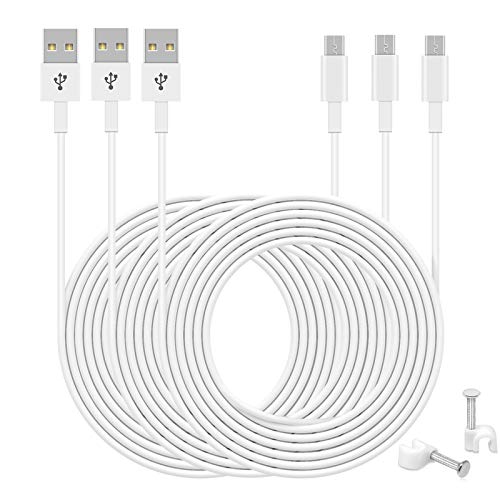 Book Cover FASTSNAIL 3 Pack 26FT Power Extension Cable for WyzeCam, for Wyze Cam Pan, for YI Camera, for NestCam Indoor, for Netvue, for Furbo Dog, for Blink etc, USB to Micro USB Charging Cord for Security Cam