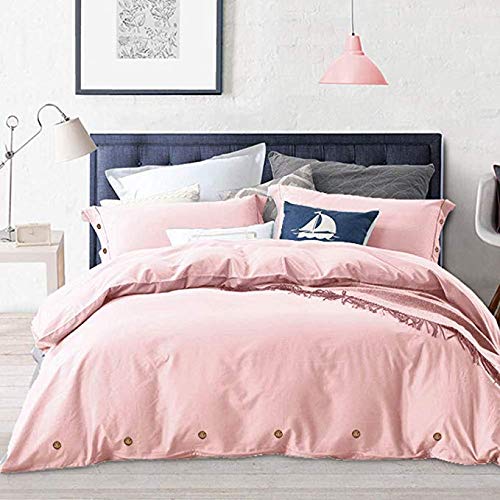 Book Cover NANKO King Duvet Cover Set Pink, 104x90 Soft Solid Bedding Cover, Luxury Lightweight Microfiber 3 Peices Set with Zip, Ties - Best Modern Style Comforter Quilt Cover for Men and Women, Pink