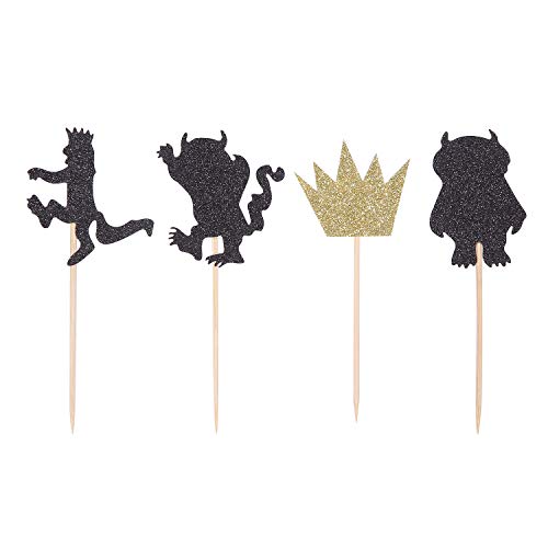 Book Cover 24 Counts Black and Gold Glitter Where the Wild Things Are Inspired Cupcake Toppers Wild One Birthday Party Decorations