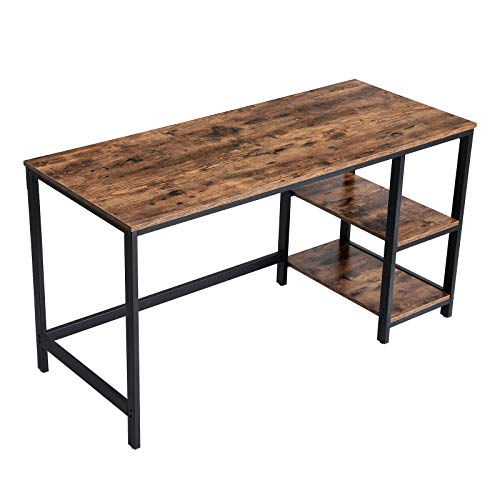Book Cover VASAGLE ALINRU Computer Desk, 55.1-Inch Long Home Office Desk for Study, Writing Desk with 2 Shelves on Left or Right, Steel Frame, Industrial, Rustic Brown and Black ULWD55X