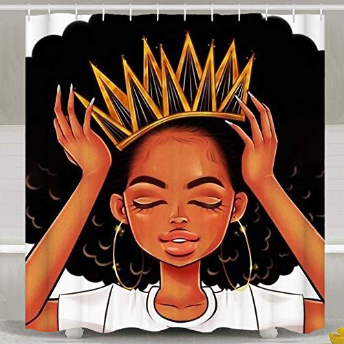 SARA NELL African American Women Girl with Crown Shower Curtain,Waterproof Polyester Fabric,Afro Girls African Queen Princess Bath Curtains Bathroom Decorations Home Decor,72x72 Inches with 12 Hooks