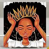 SARA NELL African American Women Girl with Crown Shower Curtain,Waterproof Polyester Fabric,Afro Girls African Queen Princess Bath Curtains Bathroom Decorations Home Decor,72x72 Inches with 12 Hooks
