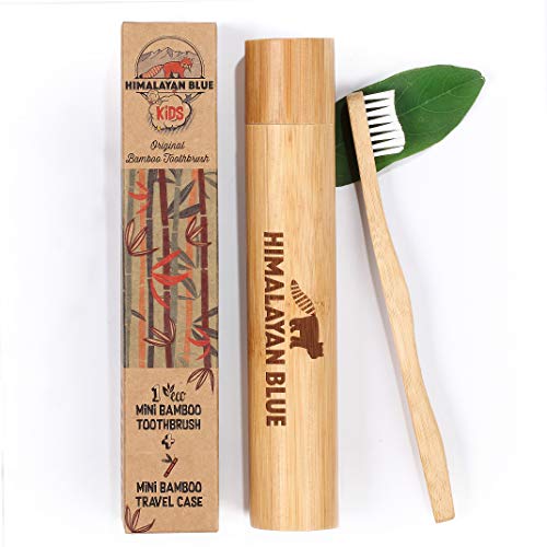 Himalayan Blue Kids and Toddlers Natural Biodegradable Bamboo Toothbrush Travel Set with Case - Organic Soft Bristles - Camping, Mountain, School, Travel, Sports, Activities