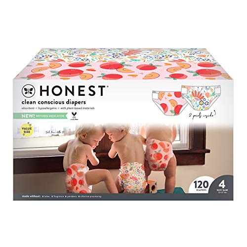 HONEST Super Club Box, Clean Conscious Diapers, Just Peachy + Flower Power, Size 4, 120 Count (Packaging + Print May Vary) (H01SCB0063S4R)